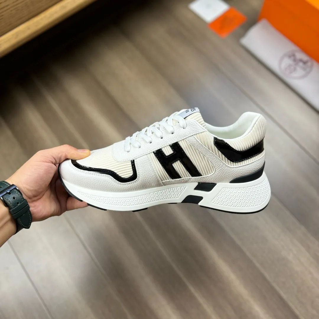 [HERMES] Hermès men's shoes 💰520💰 - High-end quality original order - Upper: 🔝 tumbled calfskin, high mercerized striped fabric, sewn brand H totem - Lining: water-dyed cowhide - Outsole: ultra-light T men's shoes 💰U foam rubber; two-color molded outsole - Super high quality control, fine workmanship: highlighted (high-end, luxury, grade) -Size :38-44, (45, customized)